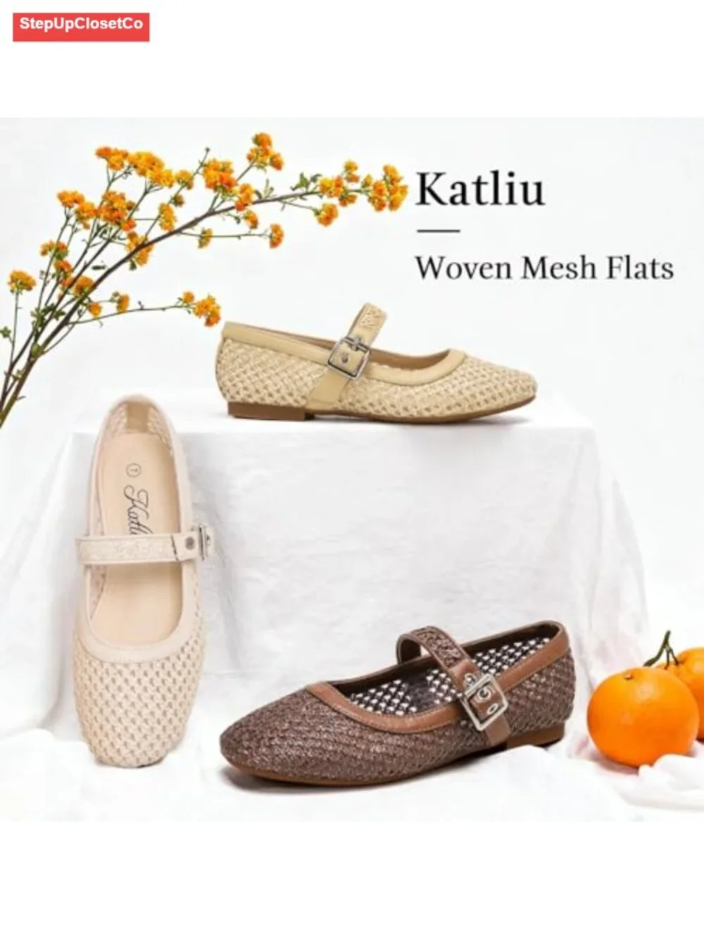 Mesh Ballet Flats with Buckle Cushioned Insole Breathable Woven Design